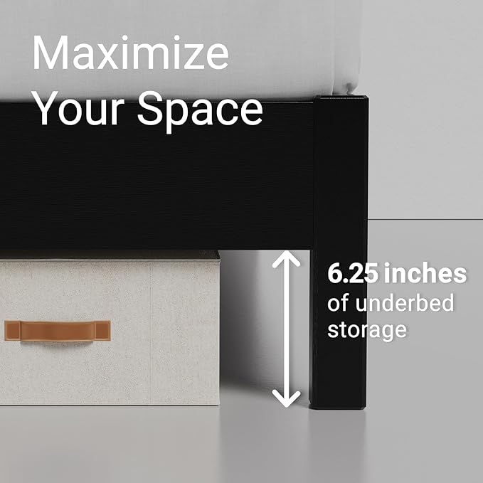 LIFEMENT Queen Signature Wood Platform Bed Frame Black, Noise-Free, Under Bed Storage, No Box Spring Needed, Easy Assembly