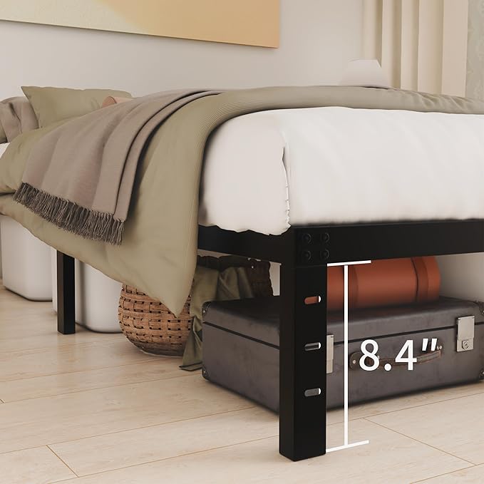 10 Inch Full Size Bed Frame - No Box Spring Needed Heavy Duty Metal Platform Mattress Foundation with Steel Slats, Non-Slip Noise Free Easy Assembly Black Bedframes