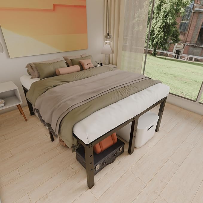 20 Inch Full Size Bed Frame, No Box Spring Needed, Heavy Duty Black Metal Platform Mattress Foundation with Steel Slats, Non-Slip Noise Free Easy Assembly, Large Storage