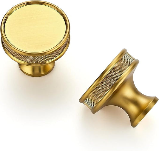 Ravinte 5 Pack 1-1/5"(30mm) Brushed Gold Cabinet Knobs Knurled Dresser Drawer knobs Kitchen Cupboard Handles for Cabinet Hardware