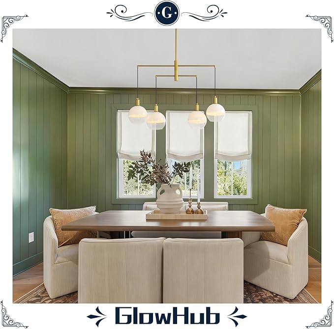 Gold Glass Chandelier Mid-Century Milk White Glass Globe Pendant Light Modern Vintage Large Sputnik Chandelier 4-Light Hanging Light Fixture for Dining Room Foyer Living Room staircase, 30" Wide