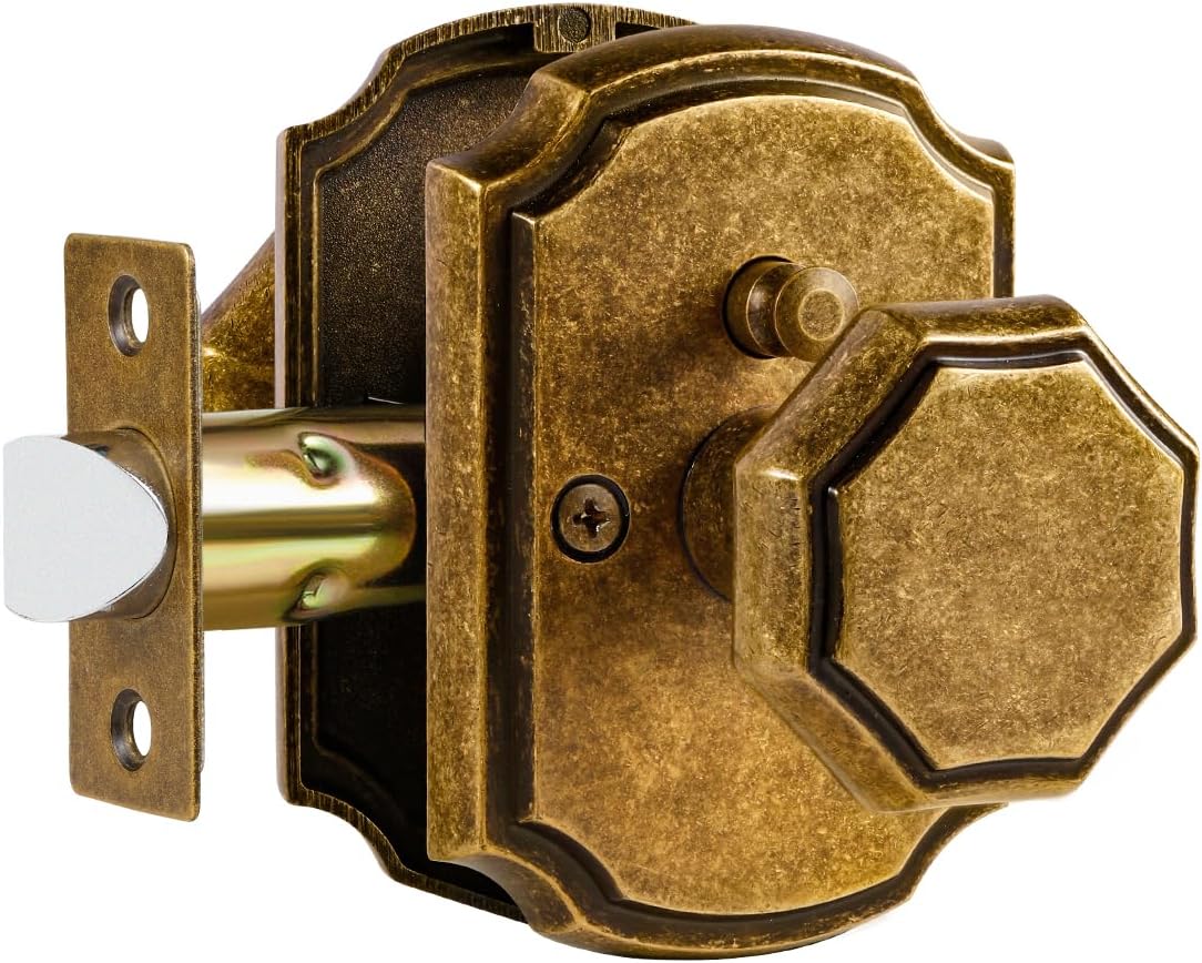 1 Pack Antique Brass Door Knobs Interior Privacy Door Knob with Lock for Bedroom and Bathroom,Zinc Alloy