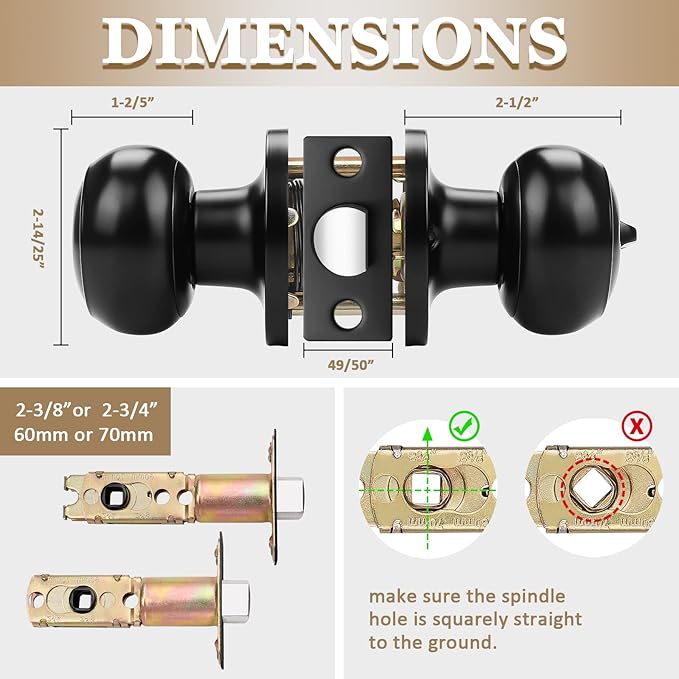 Probrico (2 Pack Black Entry Door Knobs with Key, Keyed Alike Door Locksets,Exterior Door Handle Locks, Black Door Locks with Same Keys, Entrance Lock Security