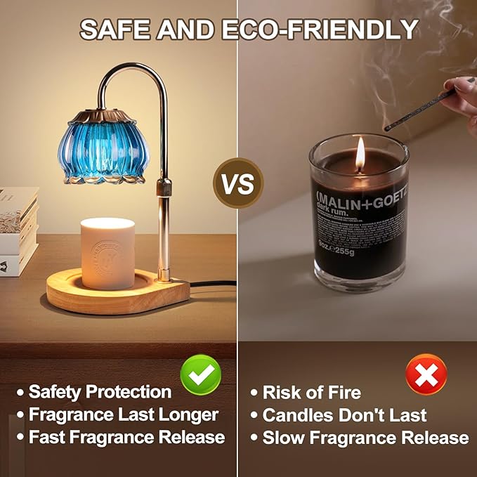 Candle Warmer Lamp with Timer, Dimmable Candle Warmer Lantern Light, Electric Glass Shade Jar Candle Warming Holders for Warming House Warming Decoration Christmas Gift for Women,Blue
