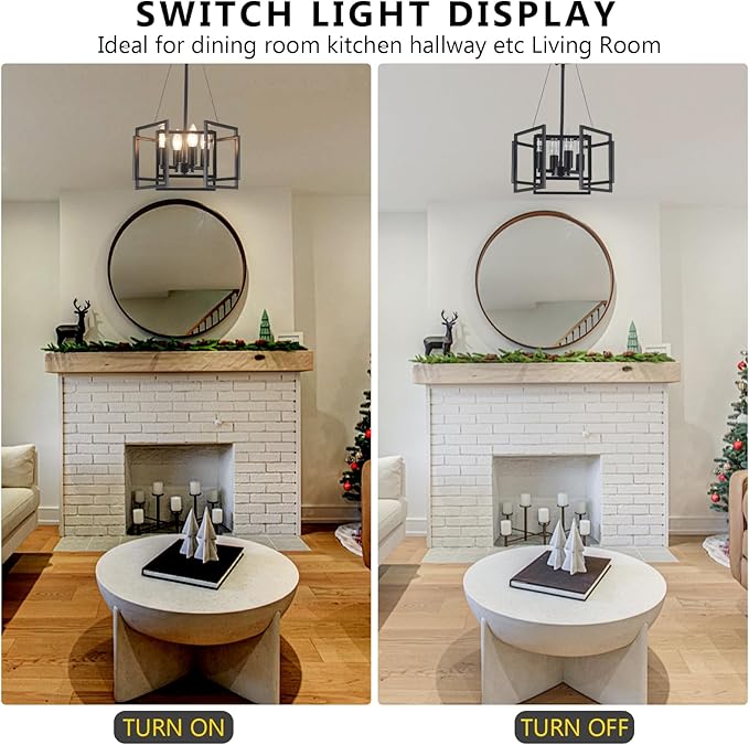 ANKYLHUA Small Black Chandelier,4-E12 Base Light Fixture,Geometric Chandeliers for Dining Room Metal Industrial Kitchen Light Fixtures for Foyer/Living Room/Entryway/Hallway/Bedroom