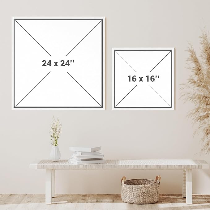 SIGNFORD Framed Canvas Print Wall Art Antique Watercolor Landscape Gentle Trees Nature Wilderness Illustrations Rustic Zen Colorful for Living Room, Bedroom, Office - 16"x16" White