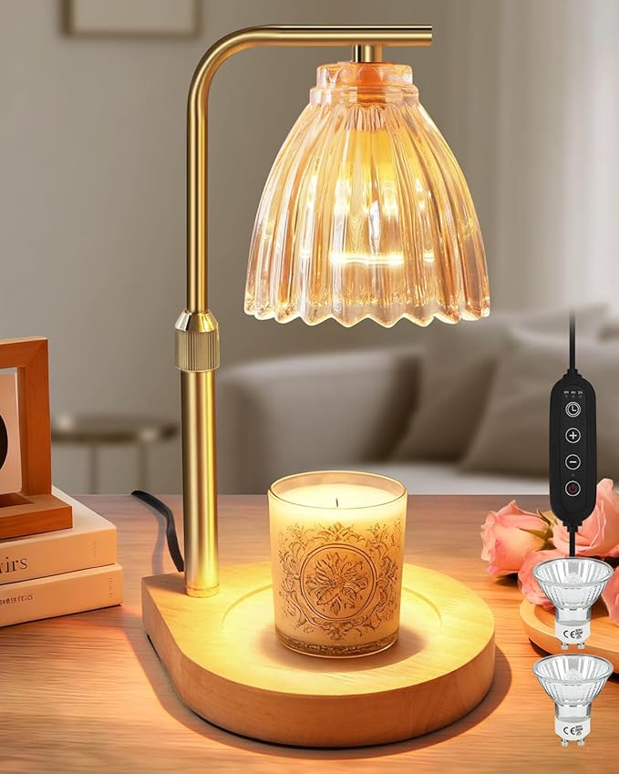 Candle Warmer Lamp with Timer & Dimmer, Height Adjustable Wax Melting Lamp with 2 Bulbs, Safe Flameless Candle Warmer for Home Decorat,Relax Gift for Wife, Mom, or Girlfriend, Congratulations Gifts