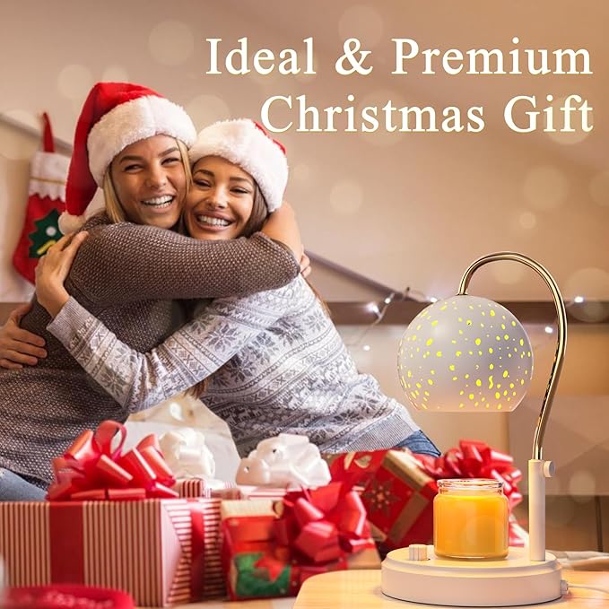 Candle Warmer Lamp with Timer, Candle Warmer Lamp Adjustable Height with 2 Bulbs, Dimmable Electric Candle Warming Lamp for Scented Jar Candles, White