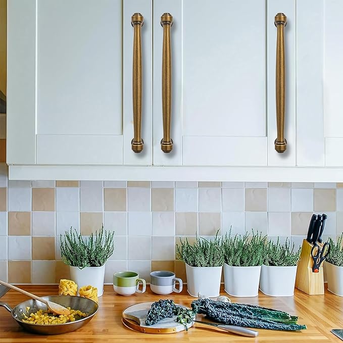 10 Pack 3-3/4inch(96mm) Center to Center Antique Brass Cabinet Pulls Handles for Cabinets Cupboard Solid Heavy Duty Drawer Handles Dressers Kitchens bedrooms