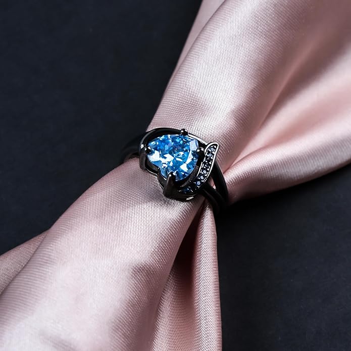 Engagement Rings for Women AAA+ Heart Cubic Zirconia Promise Rings for Her Valentines Day Gifts Womens Rings Black Gold Gothic Rings Promis Ring Wedding Rings Statement Rings for Women