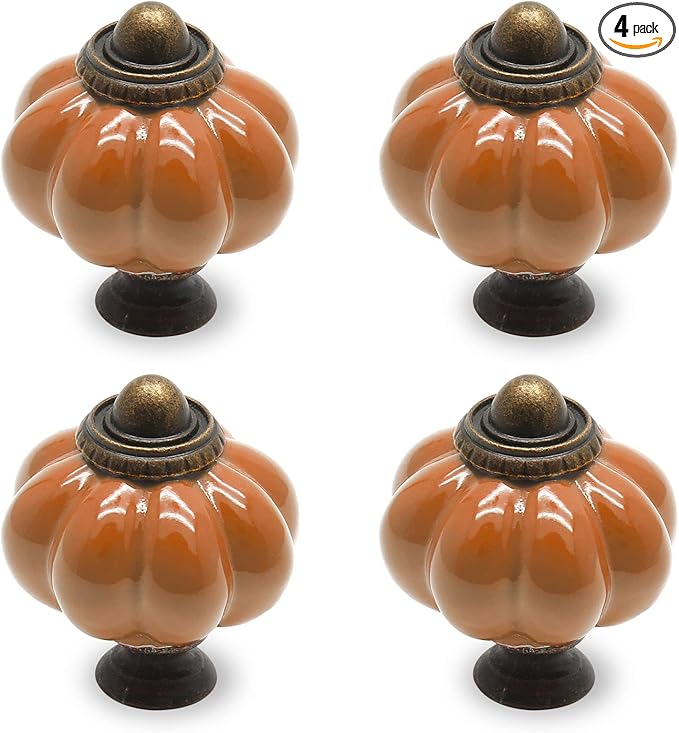 4pcs Rust Orange Vintage Ceramic Cabinet Knobs, Dresser Knobs with Mounting Screws