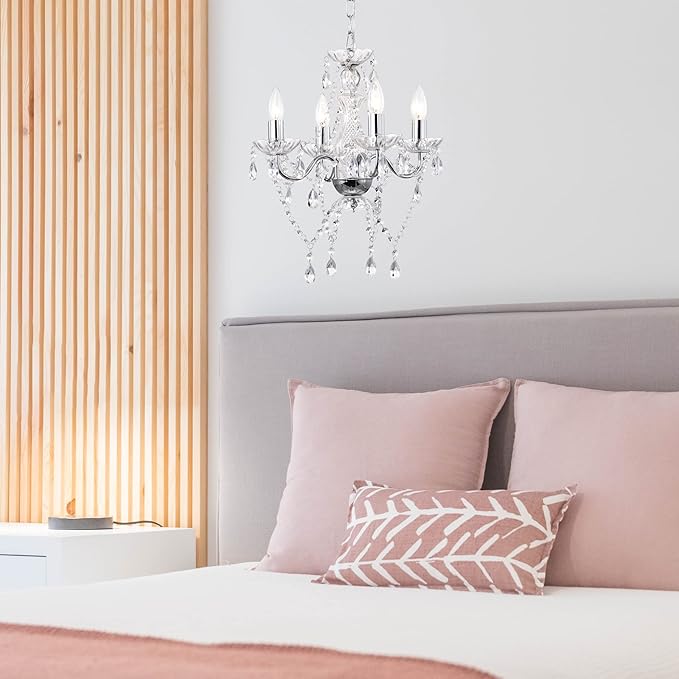 LaLuLa Chrome Chandelier Modern Mini Acrylic Crystal Chandelier Lighting 4 Light Candle Style Chandeliers for Dining Room