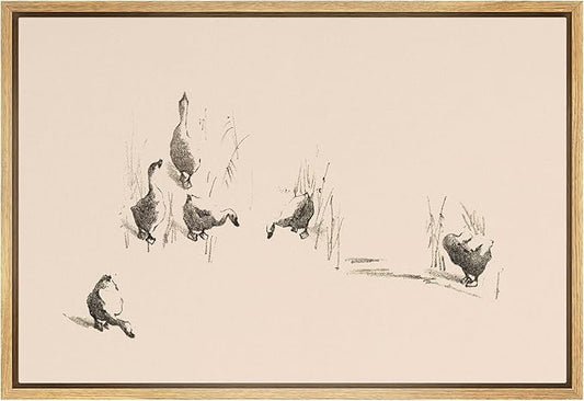 SIGNFORD Framed Canvas Print Wall Art Set Minimalist Duck Sketches Playful Waterfowl Line Illustrations Modern Art Farmhouse/Country Landscape for Living Room, Bedroom, Office - 16"x24" Natural