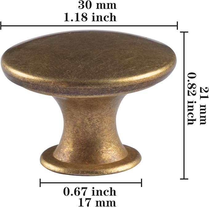 20 Pack Brass Round Antique Brass Kitchen Cabinet Knobs Cupboard Door Knobs Drawer Handle Pulls Dresser Knobs with 21 Pcs Screws for Bathroom Drawer Door Hardware
