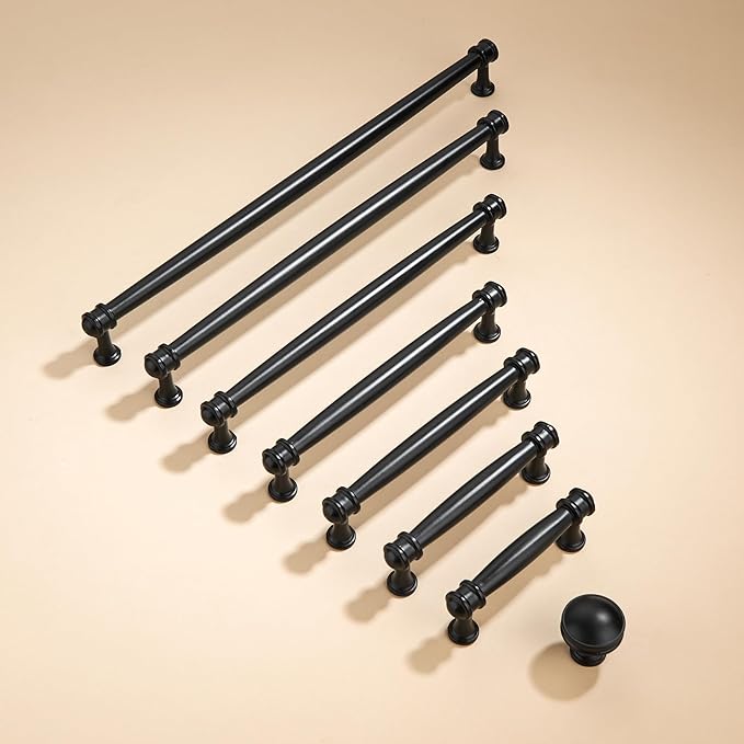 2 Pack 1-1/4 inch Kitchen Cabinet Knobs - Matte Black Zinc Round Knobs and Drawer Pulls for Cabinets and Dressers