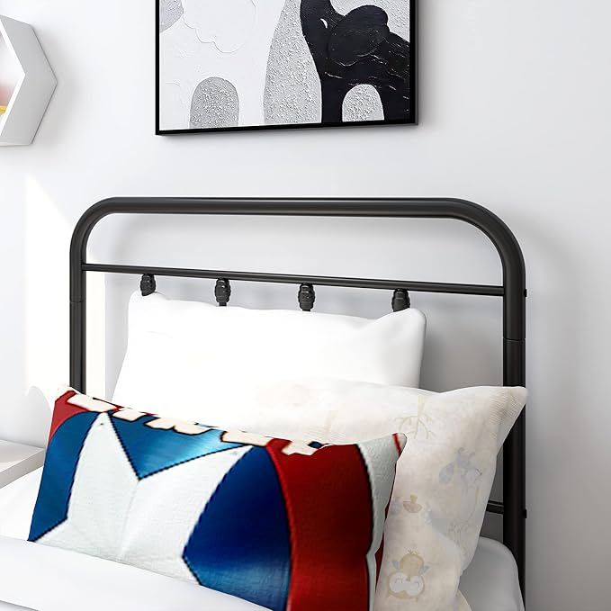 DUMEE Metal Twin Bed Frame with Vintage Headboard and Footboard Sturdy Premium Steel Slat Support No Box Spring Needed, Textured Black