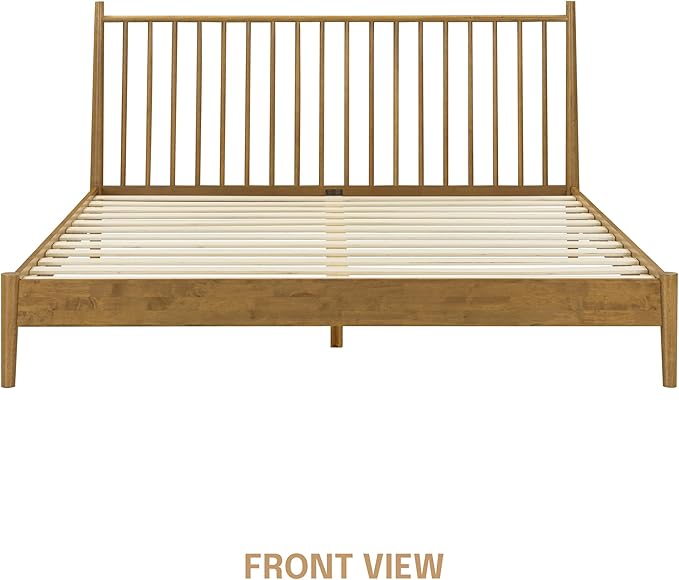 NTC Inno Wooden Bed Frame with Headboard, Solid Oak and Rubber Wood Foundation with Silent Slats and Wood Central Supports, 1000 Lb Capacity, Effortless Assembly, King - Teak Look