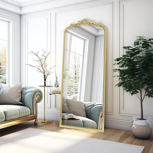 Vintage Gold Antique Arched Full Length Floor Mirror 22"X65",Traditional Elegant Baroque Floor Body Mirror with Ornate Matel Frame, French Wall Mirror for Dressing/Living Room/Hallway