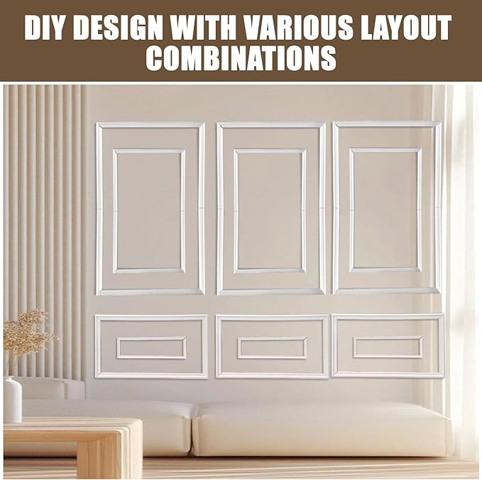 1 Set Peel and Stick Wall Molding Kit - Inner and Outer Layers Style Accent Wall Molding, Ready-to-Assemble Pre Made Wainscoting Wall Panel for Home Décor (Premium Textured Finish)