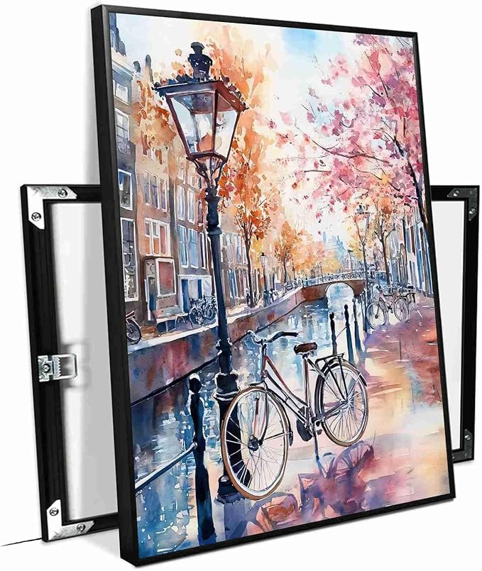 Framed Canvas Prints Amsterdam Canal Bikes Watercolor Print Netherlands Wall Art Print Amsterdam Cityscape Painting Dutch City Travel Poster Wall Hanging 12x18in-Black-Metal-Framed