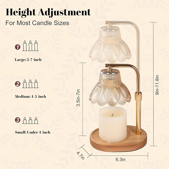 Candle Warmer Lamp with Timer and Dimmer-Adjustable Height Candle Lamp Warmer,New Home Gift Ideas,Brithday Gifts for Women Mom,Candle Light Warmer,Home Decor