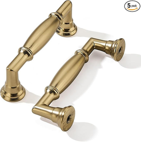 khtumeware 5 Pack 3 Inch(76mm) Champagne Bronze Cabinet Pulls Heavy Duty Solid Satin Brass Cabinet Handles Kitchen Cabinet Hardware for Cupboard Drawer Handles Dresser Pulls