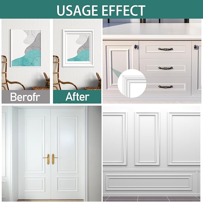 10 Ft x 1.3'' Peel and Stick Wall Molding Trim,Chair Rail Wainscoting Panel,Self-Adhesive Flexible Molding Trim for Home Decoration & Wall Protection(White)