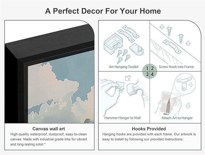 Framed Canva Prints Maui Watercolor Painting Hawaii Wall Art Maui Poster Home Décor Art Lovers Gift Watercolor Print Wall Hanging 12x18in-Black-Metal-Framed