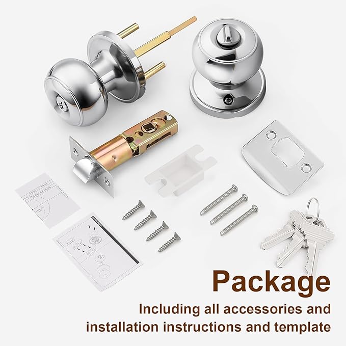 Probrico Keyed Alike Door Locks, Front Entry Door Knobs with Lock and Key, Exterior Door Locks with Same Keys, 3 Pack