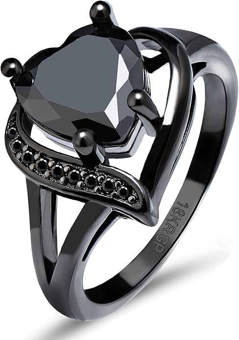 Engagement Rings for Women AAA+ Heart Cubic Zirconia Promise Rings for Her Valentines Day Gifts Womens Rings Black Gold Gothic Rings Promis Ring Wedding Rings Statement Rings for Women