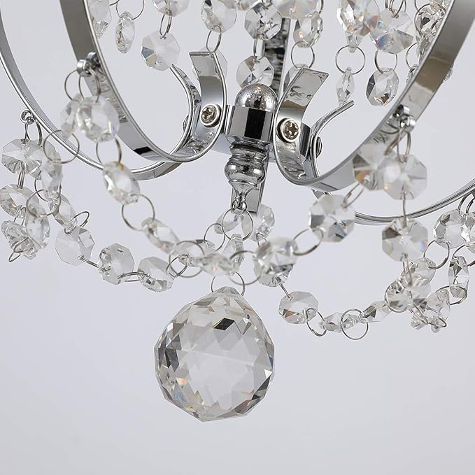 Mini Chandelier Modern Chrome Crystal Ceiling Light Fixture 1-Light Iron Small Chandelier for Bedroom,Kitchen,Girls Room