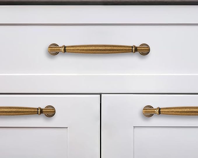 khtumeware 10 Pack 5 Inch(128mm) Antique Brass Cabinet Pulls Heavy Duty Solid Vintage Brass Cabinet Handles Kitchen Antique Bronze Cabinet Hardware for Cupboard Drawer Handles