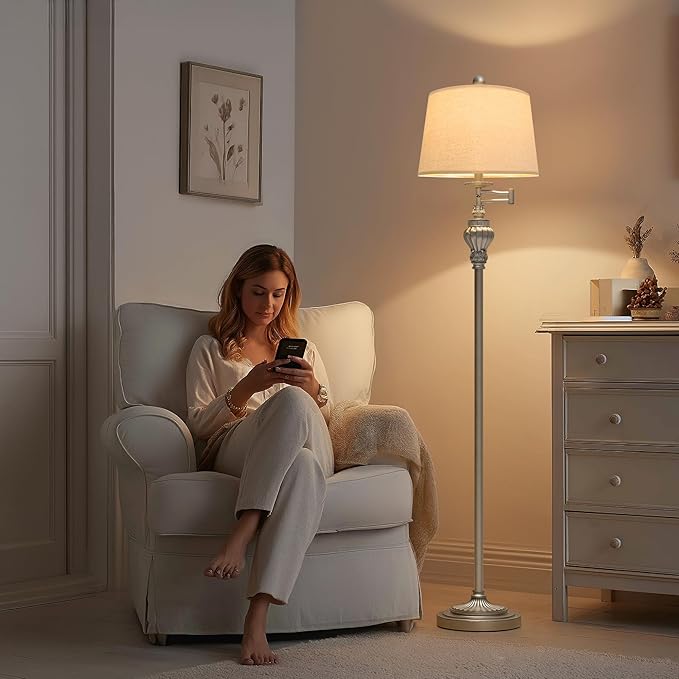 61" Vintage Floor Lamp with 350° Adjustable Swing Arm, Gold Standing Lamp for Bedroom Living Room Nightstand Bedside Retro Farmhouse Mid Century Lamp Light Home Décor Office Gifts