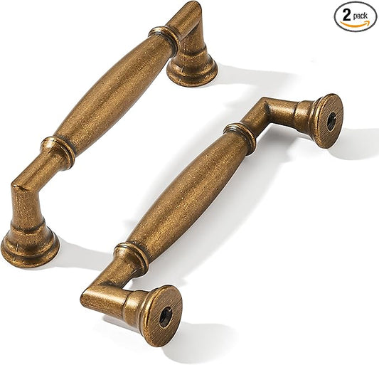 khtumeware 2 Pack 4 Inch(102mm) Antique Brass Cabinet Pulls Heavy Duty Soild Vintage Brass Cabinet Handles Kitchen Antique Bronze Cabinet Hardware for Cupboard Drawer Handles