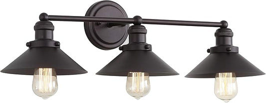 JONATHAN Y JYL7428A July 26.5" 3-Light Metal Shade Farmhouse Sconce Contemporary Transitional 2200K Edison 25W Bulbs Included for Bedroom Living Room Bathroom, Vanity Lighting, Oil Rubbed Bronze