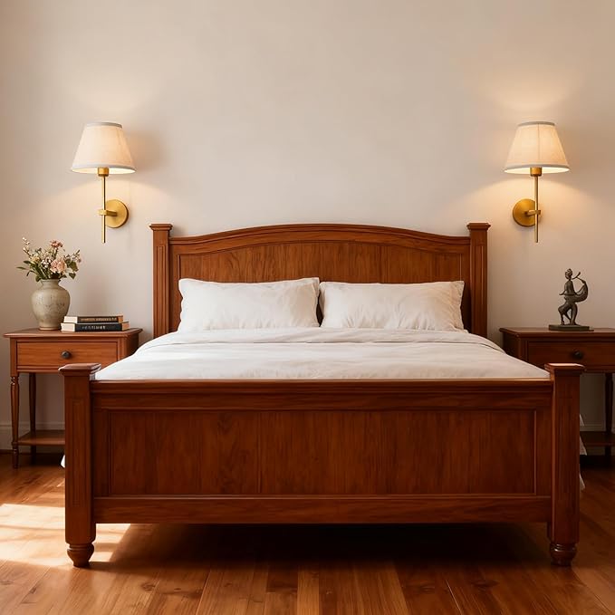 Pathson Vintage Linen Wall Sconce Big Flared Fabric Lampshade, Hardwired Wall Vanity Light Fixture Upwards Install, Indoor Bedside Lamp Victorian Decor for Living Room, Stairwell, Fireplace, Foyer