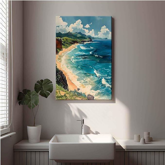 Framed Canva Prints Maui Watercolor Painting Hawaii Wall Art Maui Poster Home Décor Art Lovers Gift Watercolor Print Wall Hanging 12x18in-Framed