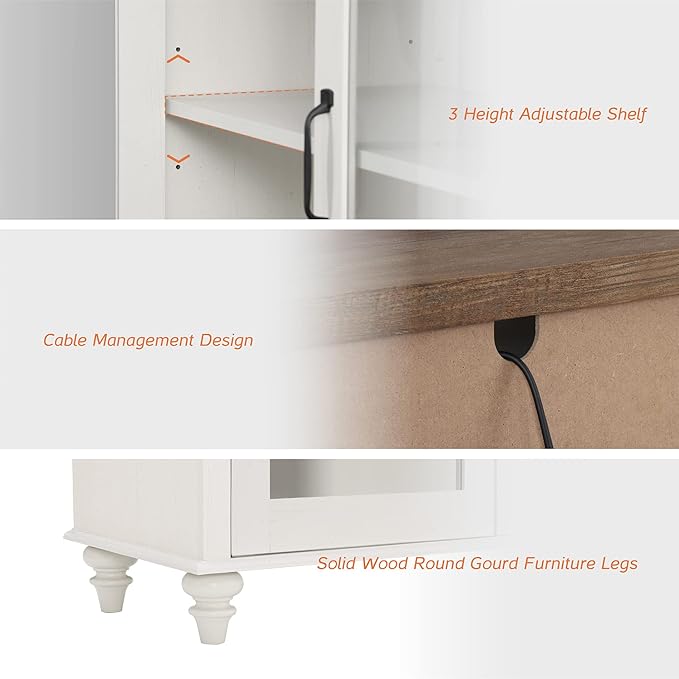 WAMPAT 3-in-1 Sideboard Buffet Cabinet with Storage, Kitchen Pantry Storage Cabinet with Glass Door & Drawer, Console Table Entertainment Center for Living Room Dining Room, Off White