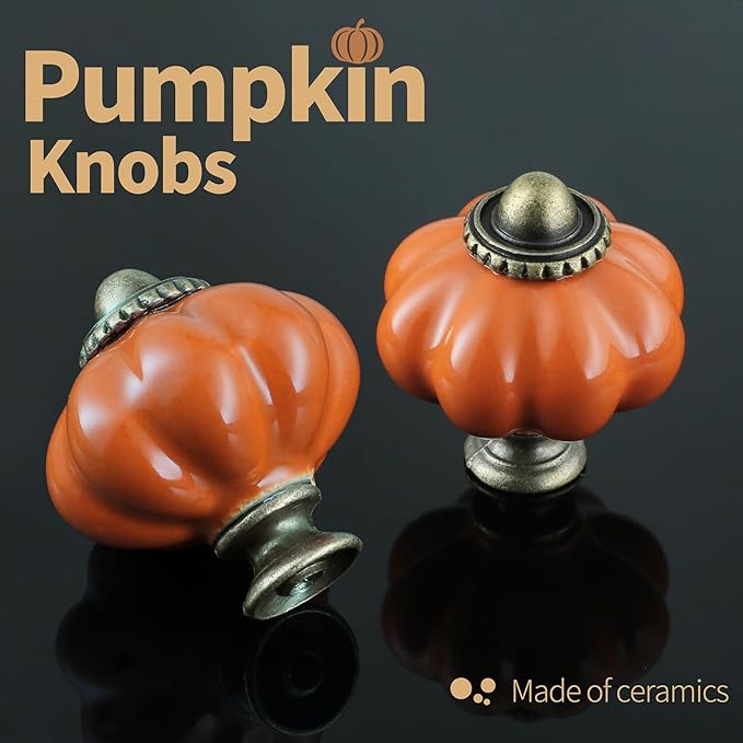 Orange Pumpkin Knobs 6 Pack Ceramic Cabinet Knobs Vintage Drawer Pulls - Antique Dresser Pulls with Screws for Closet Drawer Cupboard Cabinet and DIY Home Project