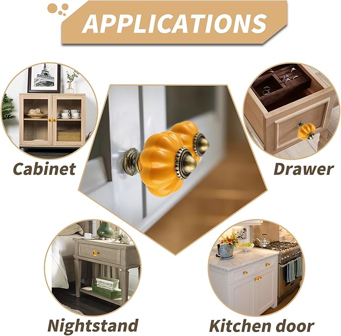 Burnt Yellow Pumpkin Knobs 2 Pack Ceramic Cabinet Knobs Vintage Drawer Pulls - Antique Dresser Pulls with Screws for Closet Drawer Cupboard Cabinet and DIY Home Project