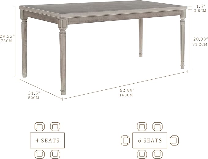Chogori Solid Wood Dining Table -Natural Wood Veneers&Water Based Paint Finished- Vintage Kitchen&Dining Room Table for 4-6 People (Round Leg)