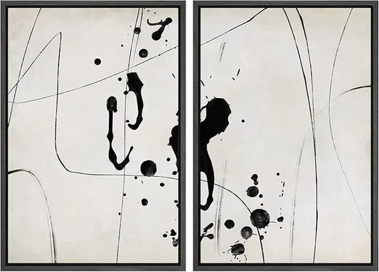 MUDECOR Framed Canvas Print Wall Art Set Grunge Ink Blot Paint Splatter Collage Abstract Shapes Illustrations Modern Art Decorative Bohemian for Living Room, Bedroom, Office - 24"x36"x2 Black