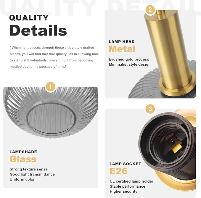 Vintage Plug in Pendant Lights 2 Pack, Industrial Hanging Lamp with Smoke Gry Glass Shade, Mid Century Hanging Chandelier Plug in Light Fixture for Kitchen Dining Room Living Room Ceiling