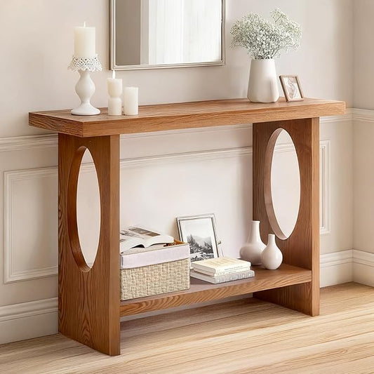 47.2-Inch Modern Narrow Console Tables, 2" Thickened Tabletop with Solid Wood Veneer, 2-Tier Slim Sofa Table Behind Couch, Rectangle Entryway Table for Hallway Living Room