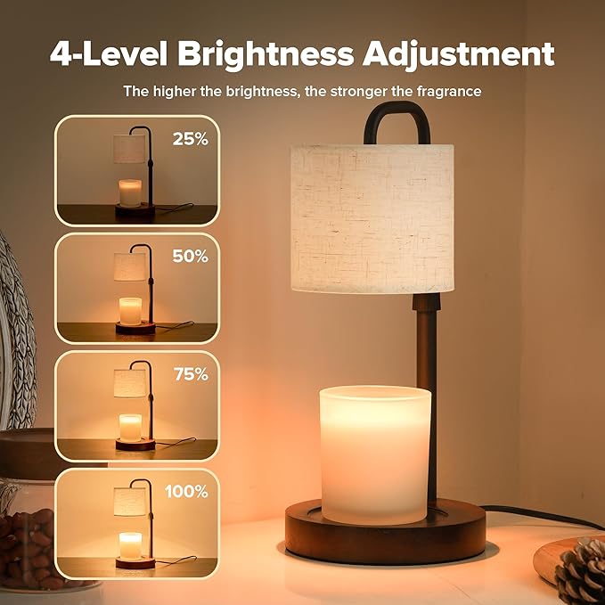 Candle Warmer Lamp with Timer, Dimmable Wax Warmer Candle Lamp for Jar Candle with 2 Bulbs, Christmas Birthday Gifts for Women Mom, Home Decor for Room, Bedroom, Kitchen-Linen Fabric