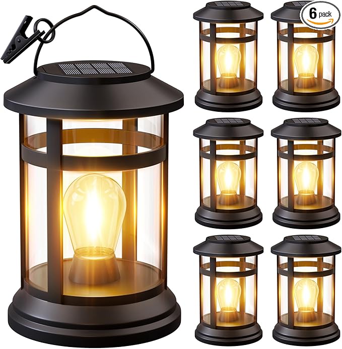Solar Lanterns Outdoor Waterproof: 6 Pack Hanging Solar Lights for Outside Patio Porch Garden Tabletop Decor - Bright LED Warm White Solar Powered Lighting - 2025 Gardening Lovers Mom Gifts