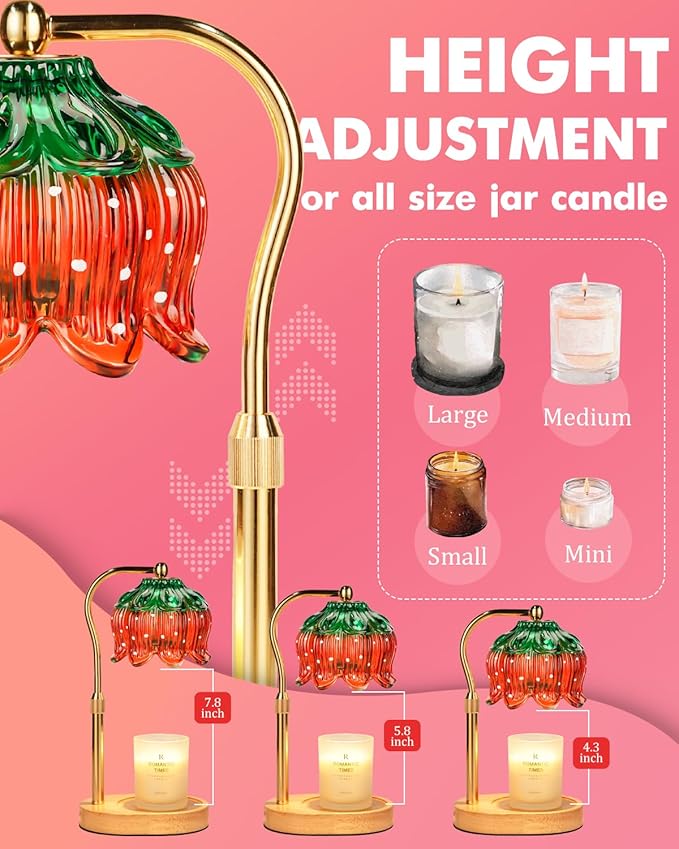 Strawberry Candle Warmer Lamp Height Adjustable, Lotus Strawberry Flower Lamp for Yankee Village Candles, Cute Candle Lamp with Timer & Dimmable, Birthday Christmas Gifts for Women Mom Adult