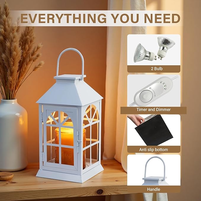Candle Lamp Warmer with Timer,Compatible with 3 Wick Candles/Large Candel Jars,Electric Candle Warmer Lamp Dimmable Lantern Style,Fully Enclosed Designed and Hanging Up-White