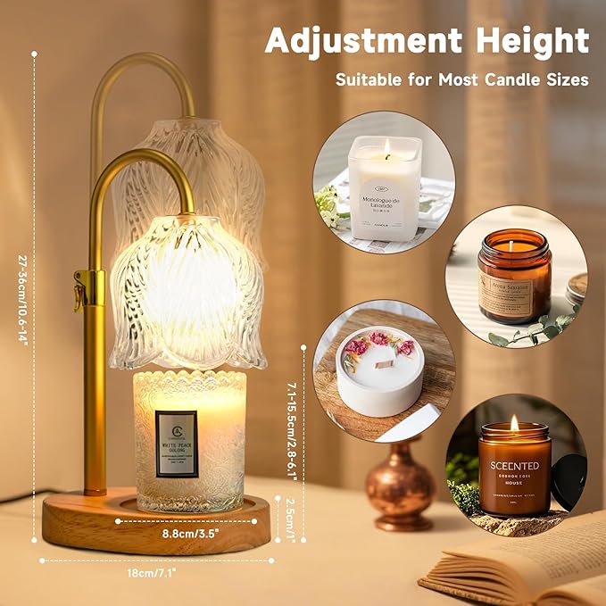 Candle Warmer Lamp with Timer, Birthday Gifts for Women Mom, Height Adjustable Wax Melts Warmer, White Elephant Gifts, Dimmable Candle Warmer for Jar Candles with 2 Bulbs