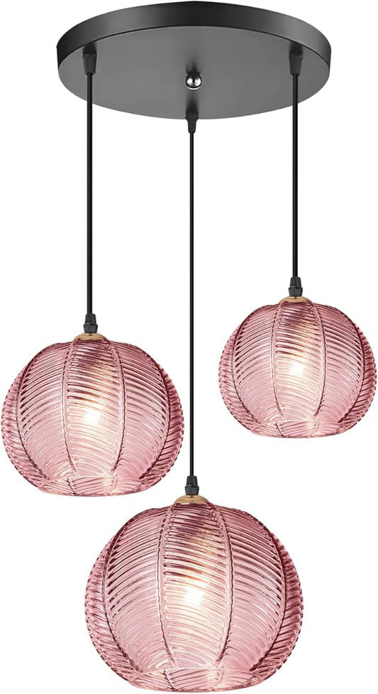 3-Light Globe Pendant Light Cluster Pendant Light Fixture Dining Room Modern Pink Pendant Lights Kitchen Island Multi Light Glass Pendant Chandelier Lighting for Foyer Hallway Staircase